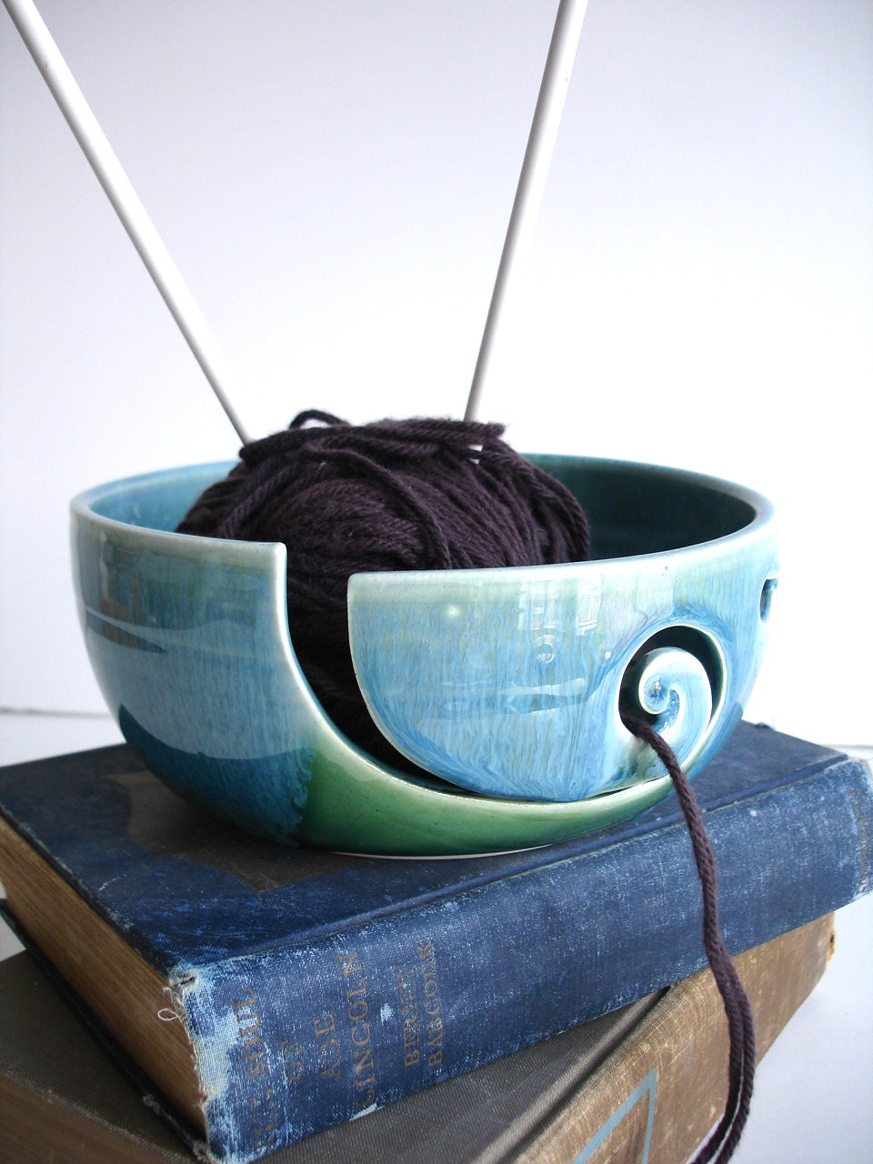 Forest Green Wheel Thrown Yarn Bowl MADE TO ORDER