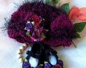Creme Brulee-Gothic Victorian Inspired Luxury Baby Booties and Hat -3 infant sizes
