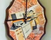 Vintage Kitchen Kitsch Collage Handmade Wood Clock by cadencedesigns on etsy