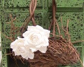 Rustic Flower Girl's Basket with Paper Roses-in Different Colors
