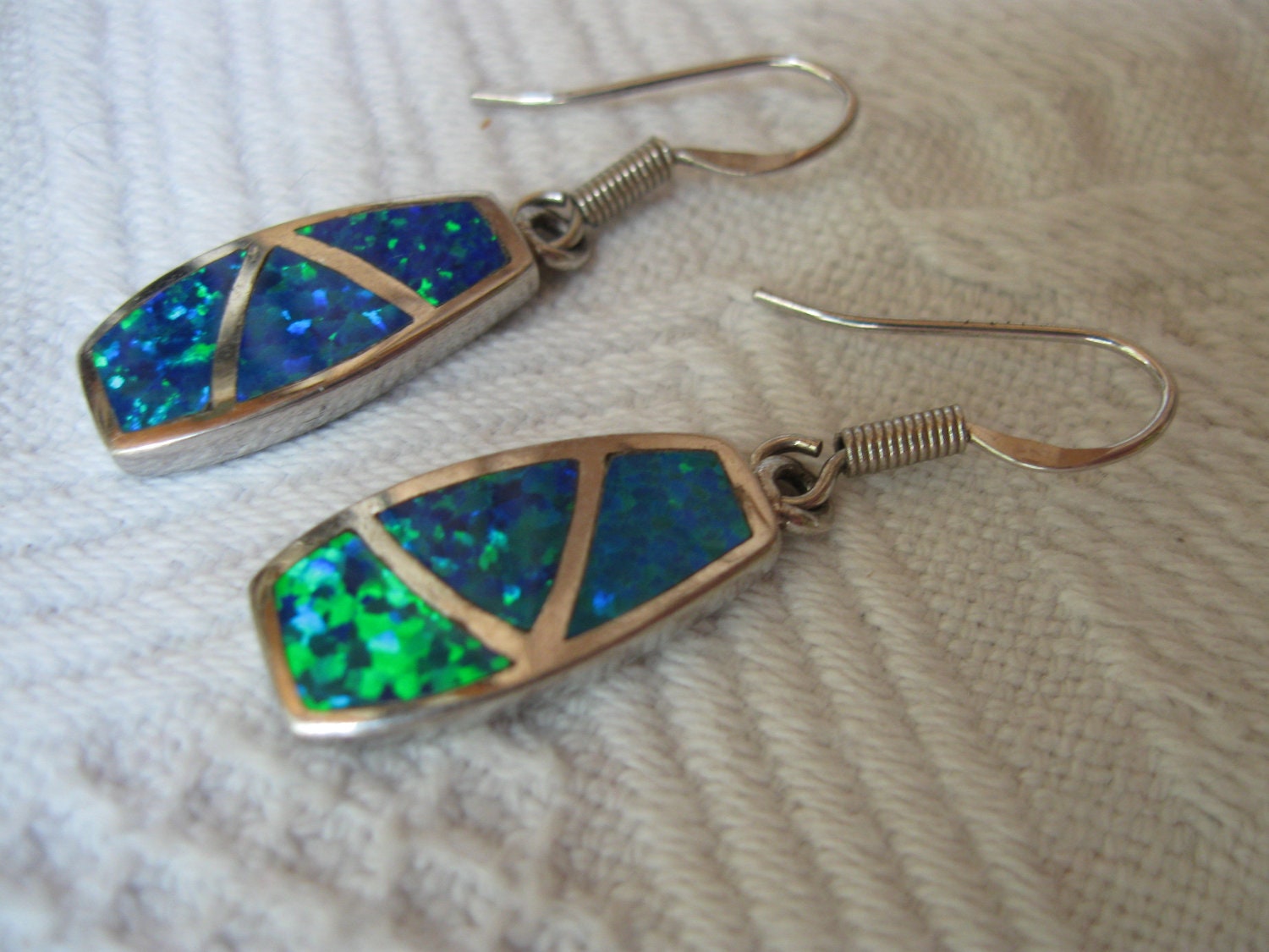Stunning Crushed Opal Sterling Silver Inlay Earrings by Vanityfare