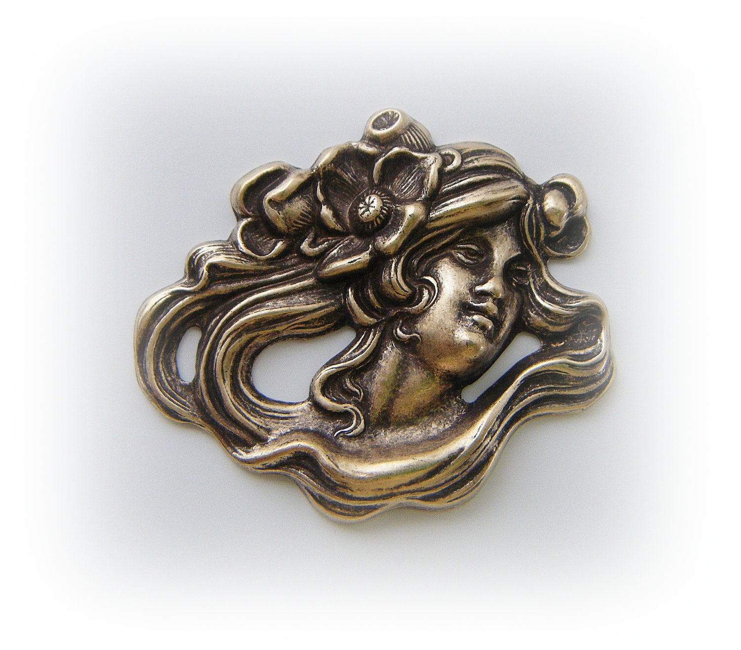 1 - Flower Lady Antique Brass Ox Jewelry Findings - Brass Stampings (C-7)