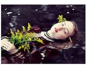 Fine Art Photograph, Ophelia, 8x10 Print, Romantic Portrait, Female Figure, River, Haunting, Reflection, Natural LIght, Flowers