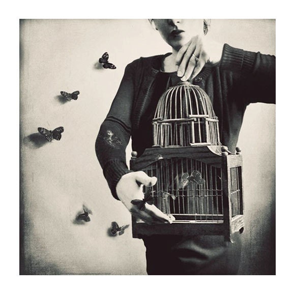 Fine Art Photo, The Butterfly Releaser, 12x12 Print, Whimsical, Enchanting Portrait, Monochromatic Photograph