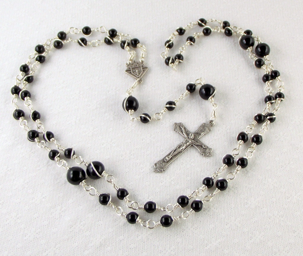 Knights of Columbus Wire Wrapped Rosary Beads For Men in Black Onyx by Unbreakable Rosaries