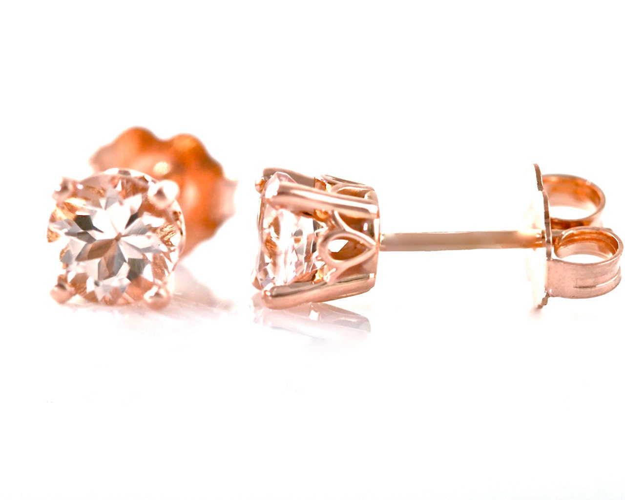 14K Rose Gold Morganite Earrings 5mm 1ct Morganite Studs Stud Earrings Post