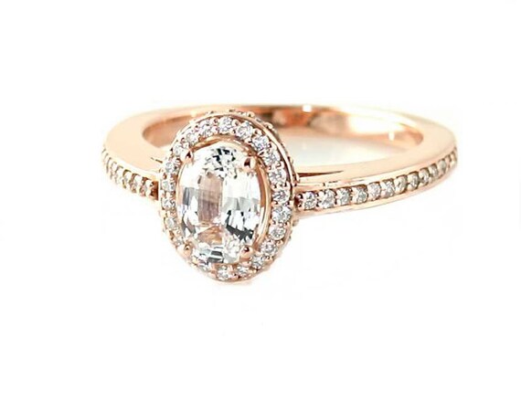 14K White Sapphire Diamond Engagement Ring Oval Diamond Halo Setting 14K 18K White Yellow Rose Gold Platinum Palladium Bridal Jewelry