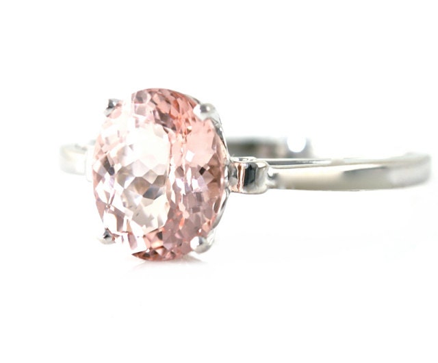 14K Morganite Ring Custom Oval Cut Gemstone Ring 14K White Yellow Rose Gold Fleur de Lis