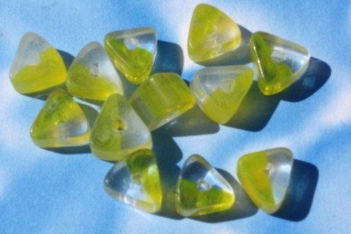 glass yellow and white triangle beads