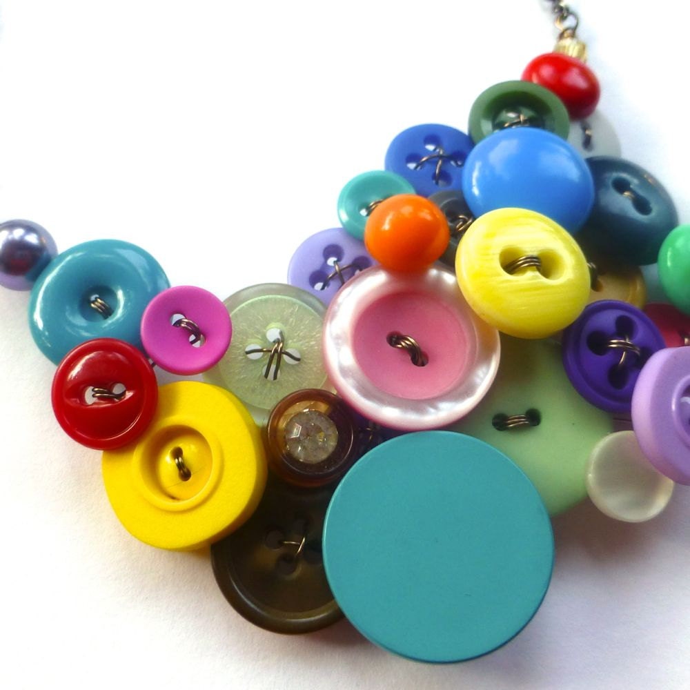 Button Statement Jewelry in Crazy Colors - Big Bold Button Bib Necklace