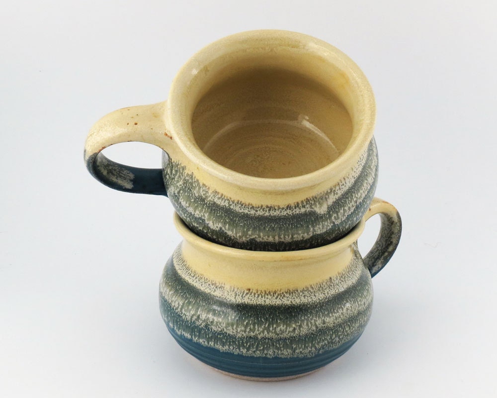 Soup Mugs/ Soup Bowls .- Yellow Salt / Deep Turquoise /  handmade wheel thrown pottery