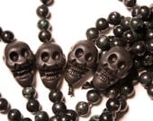 Black Labradorite Mala Beads with Skulls