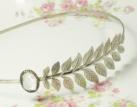 Goddess headband leaf vintage jewel elegant ancient grecian vintage silver