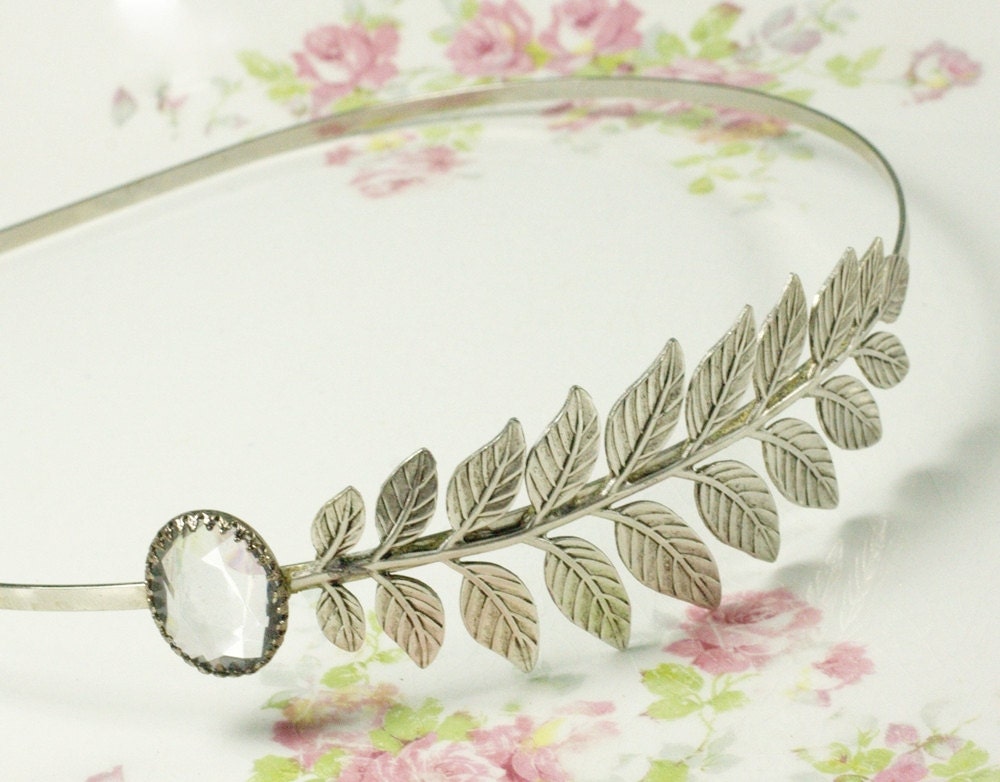 Reserved for FLORA Goddess headband leaf vintage jewel elegant ancient grecian vintage silver