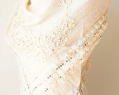 SALE - Flower Scarf - Cotton Scarf - Cream Scarf - Cowl Shawl