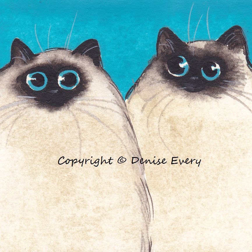 Sealpoint Himalayan Big Blue Peepers Silly Kitties Abstract Cat Art Original Watercolor Painting ACEO ATC
