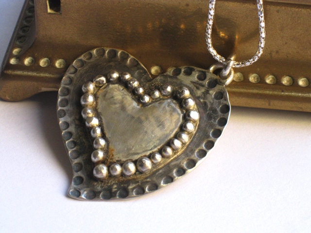 Silver Heart Hammered Metalwork Pendant necklace