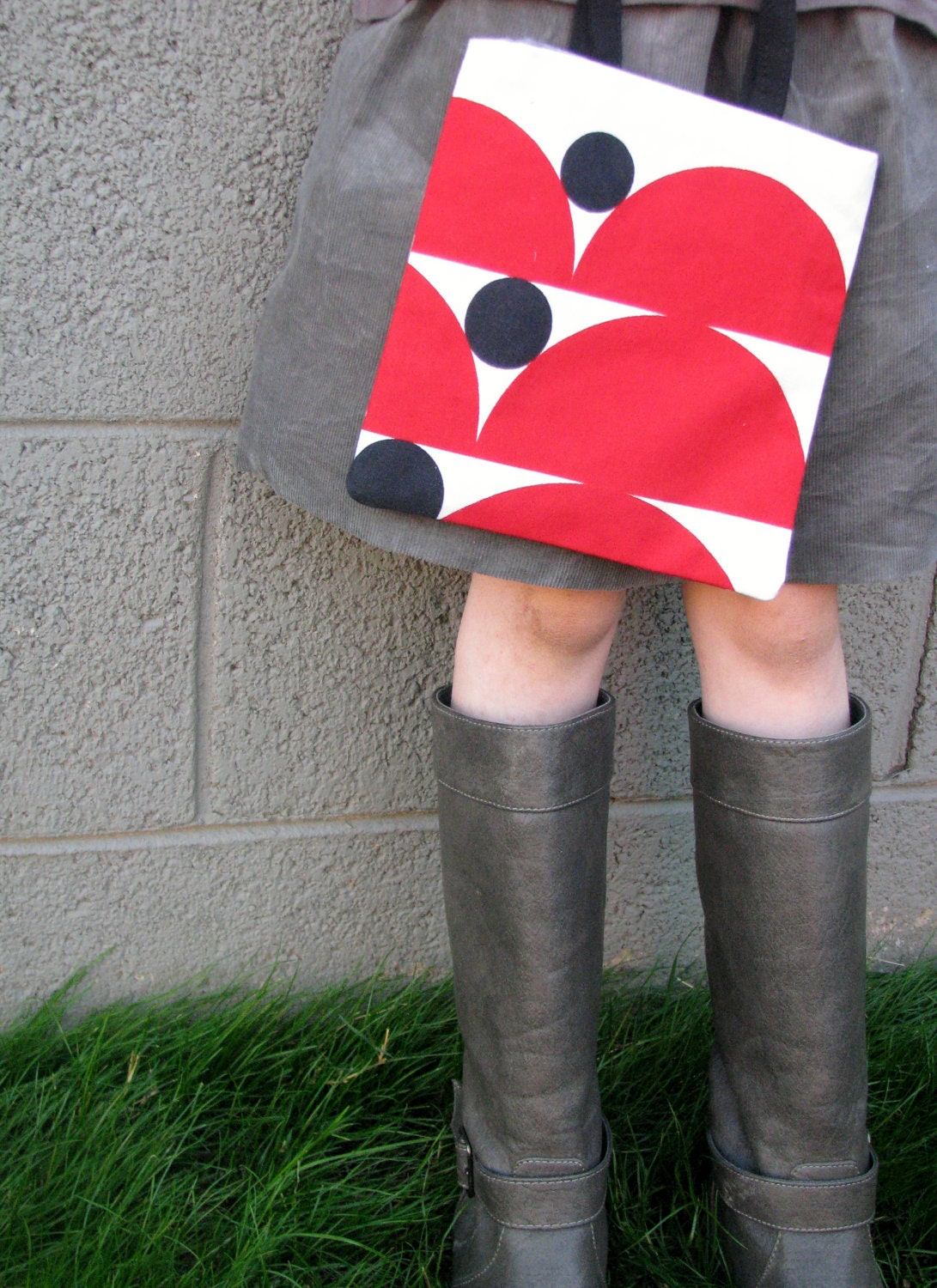 Bag, tote, girls, red, black  geometric - Ready to ship