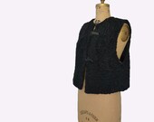 vintage black vest- Persian lamb jacket-  fur vest