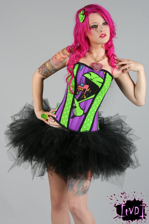 Invader Zim GIR I Love Candy Steel Boned Overbust Corset