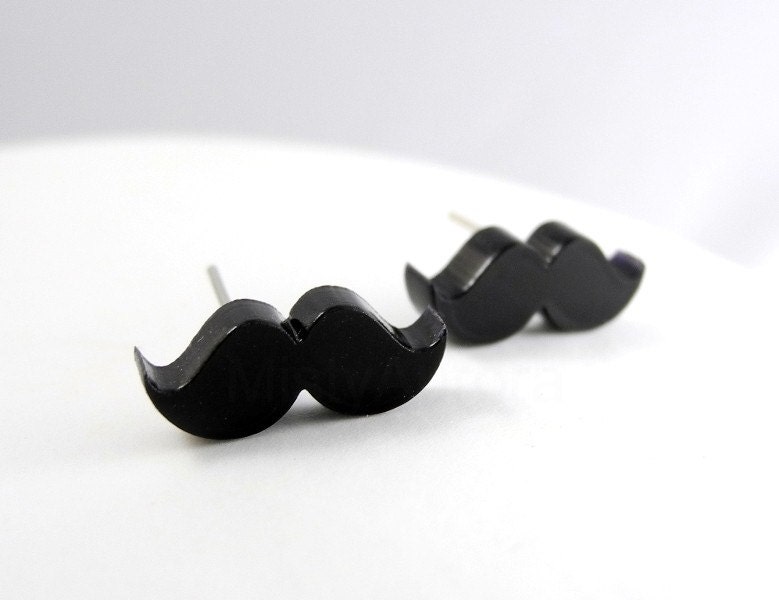 Mustache Stud Earrings - Black Moustache Earring Posts - Movember - Mustache Party