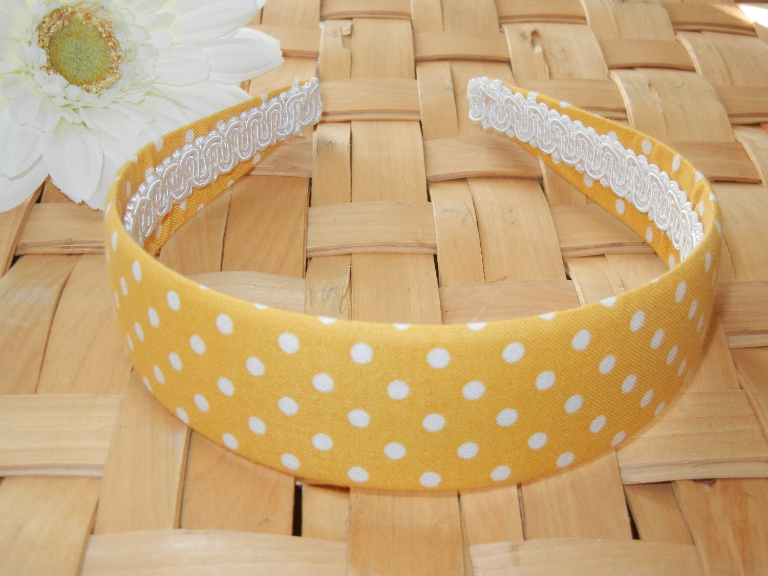 Fabric Headband with Gold Polka Dot