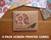 Screen Printed Eco Friendly Blank Card Set of 4 FREE  SHIPPING