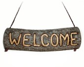 CARVED Rustic Organic Natural Salvaged Branch Welcome Small Wooden Sign by Tanja Sova