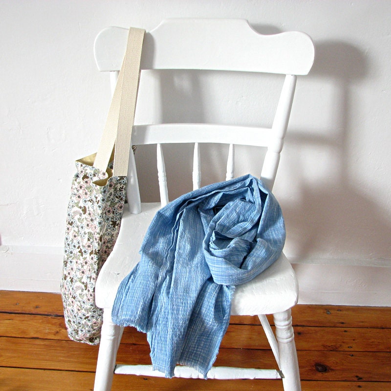 Blue Cotton Fringed Scarf