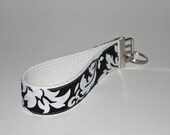 Wristlet Key Fob - Black and White Damask