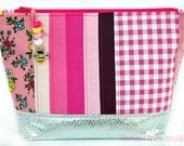 Colorblock Stripes in Berry -- Zippered Pouch