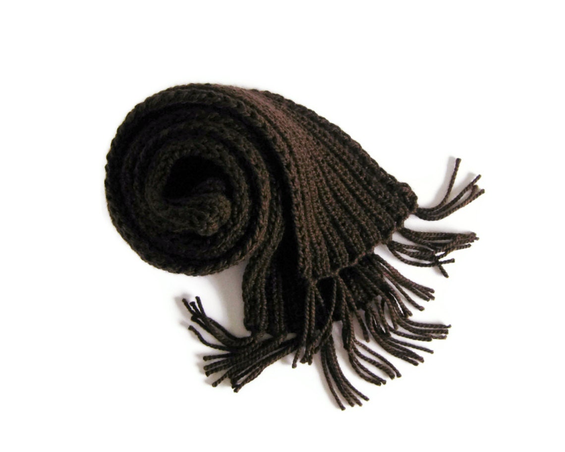 Brown Chunky Scarf Knitted in Acrylic Wool Blend Yarn