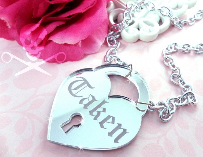 SHE'S TAKEN - Silver Laser Cut Acrylic Heart Locket Necklace