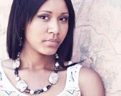 Pollock Necklace (Ivory/Black) - Black Agate, Graphic Feldspar, Pyrite, Smoky Quartz