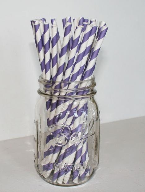 Purple and White Striped Paper Straws - Purple or choose any color combination Il_170x135