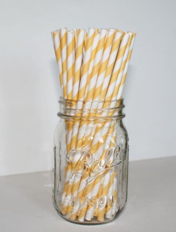Yellow and White Striped Paper Straws - Yellow or choose any color combination Il_570xn