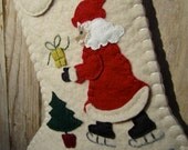 Santa and the Snowman Penny Rug Christmas Stocking