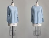 Ice Blue Silk Blouse 1990s Vintage Simple Blue Silk Shirt