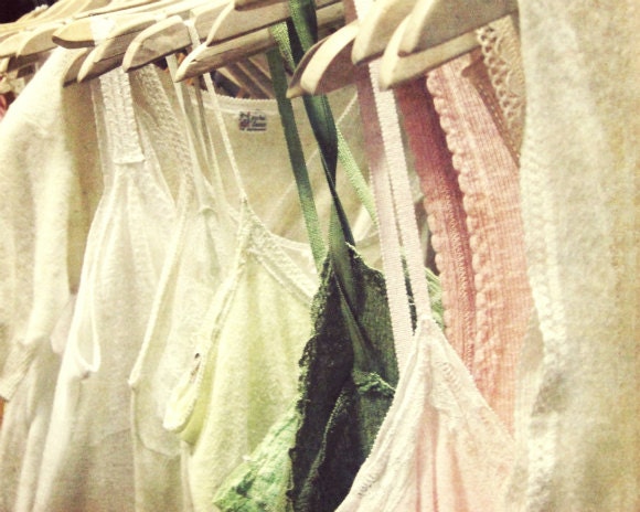 Lingerie Art Photography - Pastel Pink Forest Green White fashion Decor Wooden Hangers Whimsical boho summer boudoir photography print 8x10