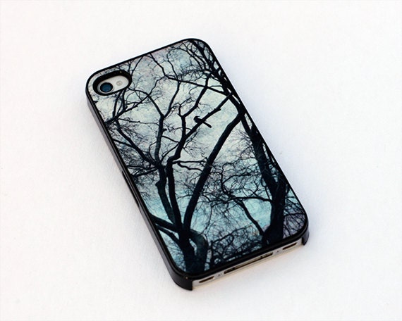 iPhone case for iPhone 4 and 4s, IN STOCK, bird crow tree teal, iPhone accessory