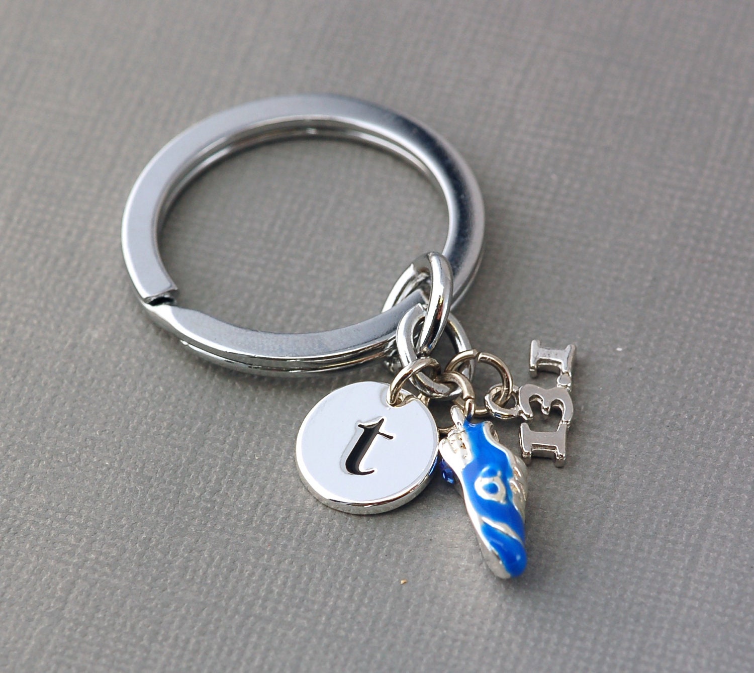 Half Marathon 13.1 mile Running Shoe Charm Key Chain . monogram . personalized, custom . silver plated (you choose colors)