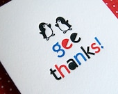 Letterpress Thank You - penguin (set of 6)