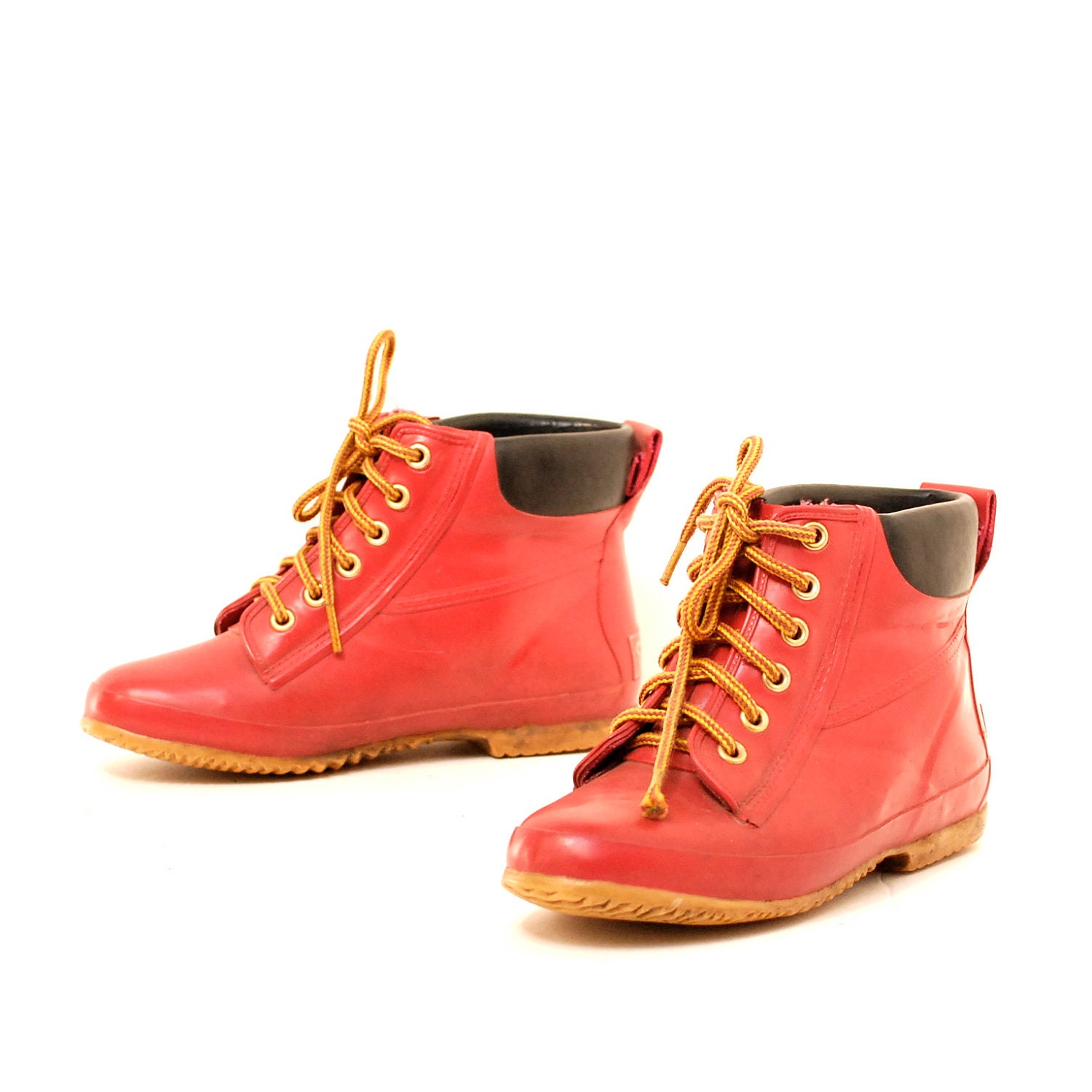 size 6 HERITAGE red rubber 80s 90s OUTDOORS rain duck lace up boots
