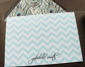 chevron personalized stationery/notecards/peacock lined shimmer envelopes - set (10)