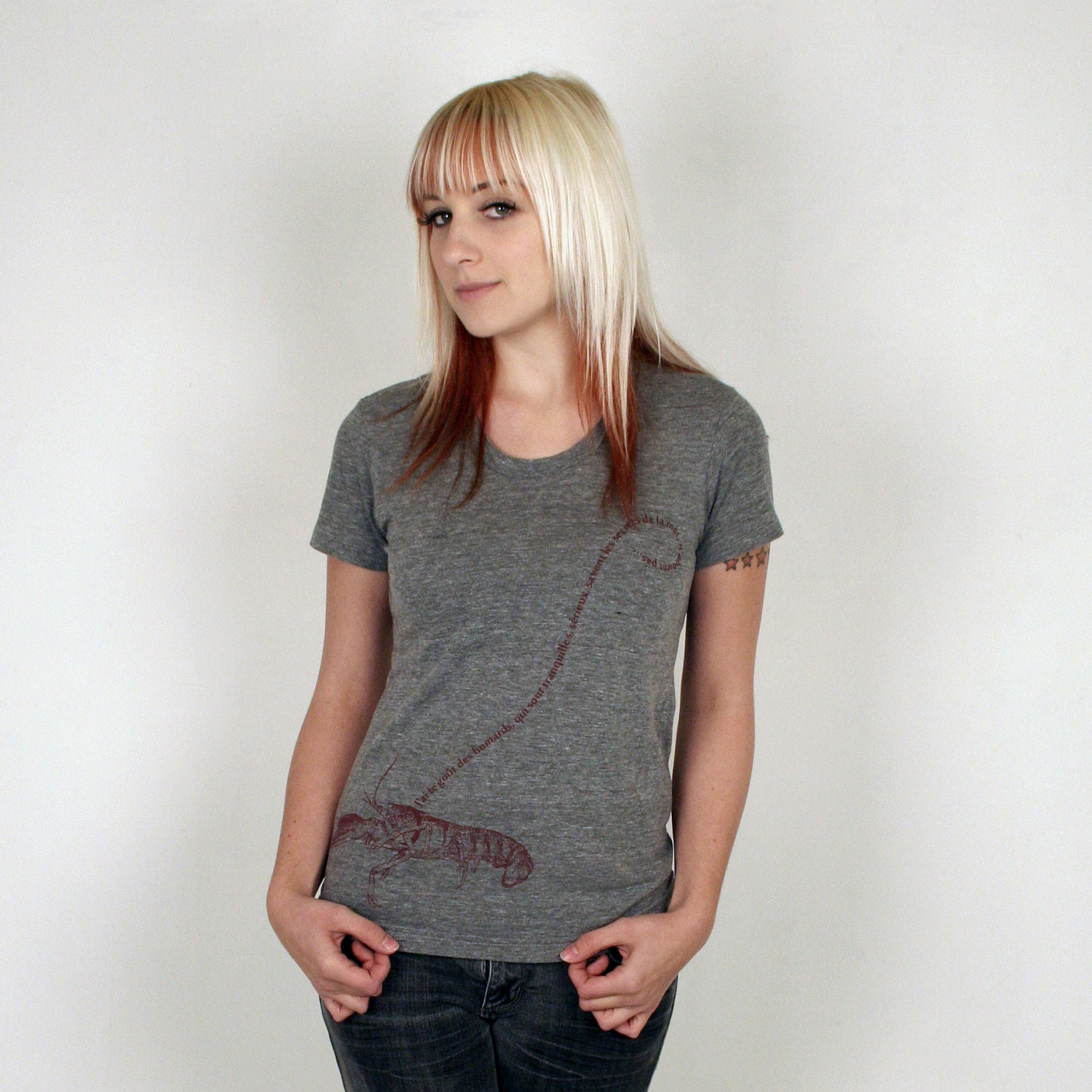 Womens t shirt, French Lobster S/M/L/XL - American Apparel heather grey tshirt : womens top, womens clothing / gift for her, typography