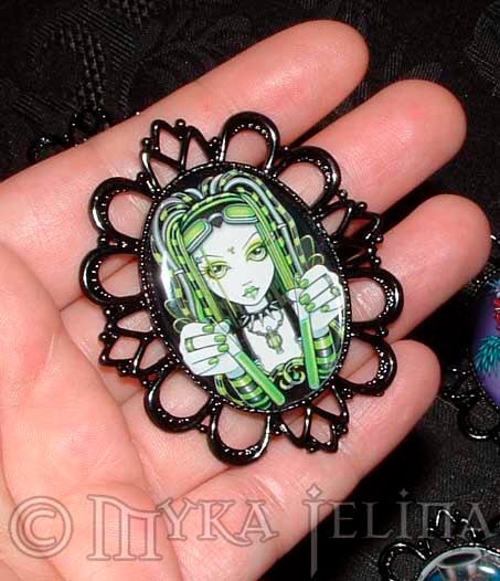 Vivian Green Cyber Goth Fairy Black Metal cameo pendant