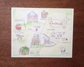 8x10 Print of Hand-painted Charlottesville, Virginia map -- watercolor print