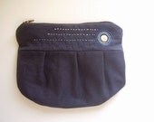 Small zipper pouch, ombré embroidery, pleated, upcycled material, lined, navy blue, OOAK