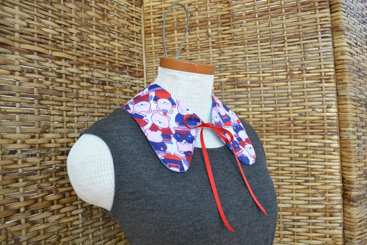 Red and Blue Detachable Collar Necklace Nautical Sailor Bears Peter Pan Reversible