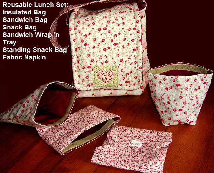 INSTANT DOWNLOAD PDF Sewing Pattern: Reusable Sandwich, Snack Bags, Stand Up Bag, Fabric Napkin, Sandwich Wrap 'n Tray & Insulated Lunch Bag